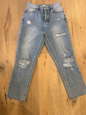 PacSun Light Blue Distressed HIGH RISE Straight Leg Jeans